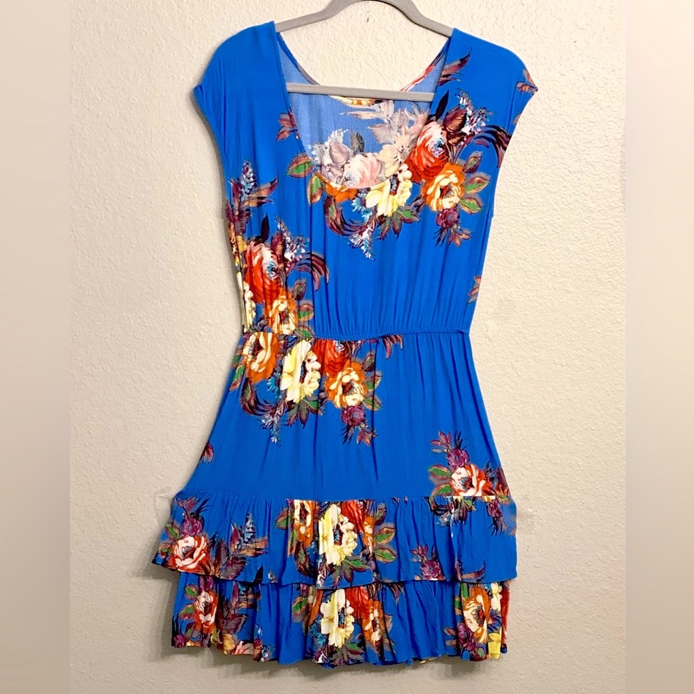 Blue floral mini dress from Anthropologie